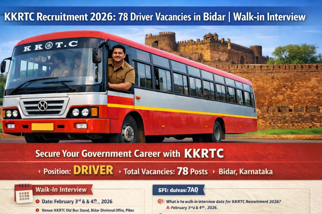 KKRTC Recruitment 2026: 78 Driver Vacancies in Bidar | Walk-in Interview