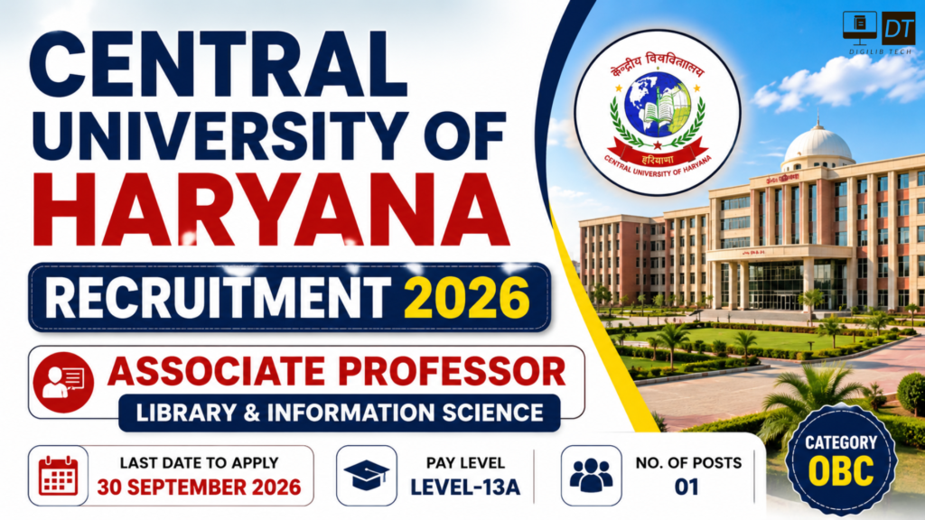 Central University of Haryana Recruitment 2026: Associate Professor (Library & Information Science)